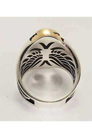 Çift Kartal Ve Ayyıldızlı Erkek Gümüş Yüzük