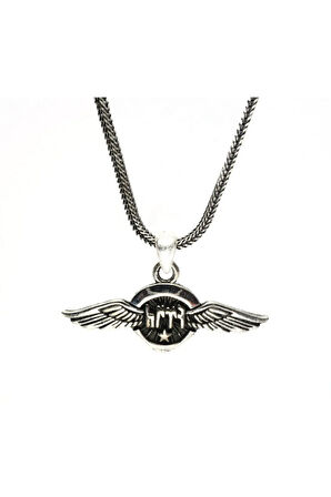 Göktürkçe Türk Yazılı Lilalı Kanatlı Erkek Gümüş Kolye Zincir