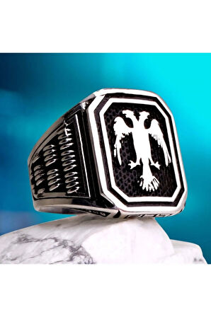 Çift Başlı Kartal Gümüş Erkek Yüzük