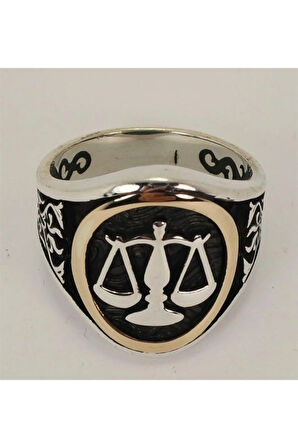 Avukat Ve Hakimlere Özel Adalet Terazisi Gümüş Erkek Yüzüğü