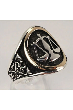 Avukat Ve Hakimlere Özel Adalet Terazisi Gümüş Erkek Yüzüğü