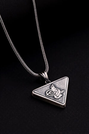 Gümüş Cevşen Muska Erkek Kolye Zincir Osmanlı Tuğralı