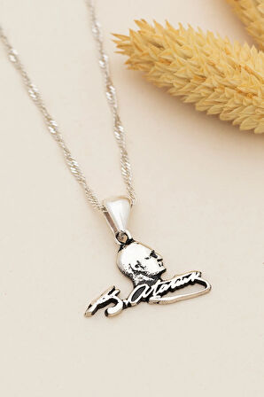 Kadın Atatürk İmzalı Gümüş Kolye Zincir