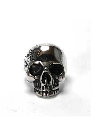 Çiçekli Kurukafa Gotik Gümüş Erkek Yüzüğü