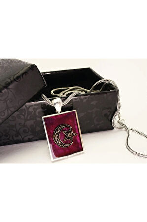 Bordo Mineli Lila Erkek Gümüş Kolye Zincir Orta Boy