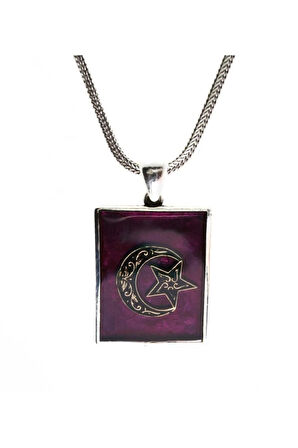 Bordo Mineli Lila Erkek Gümüş Kolye Zincir Orta Boy