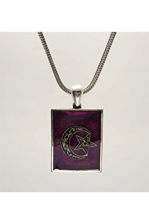 Bordo Mineli Lila Erkek Gümüş Kolye Zincir Orta Boy