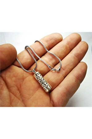 Allah Yazılı Cevşen Gümüş Erkek Kolye Zincir