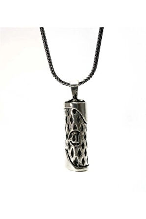 Allah Yazılı Cevşen Gümüş Erkek Kolye Zincir