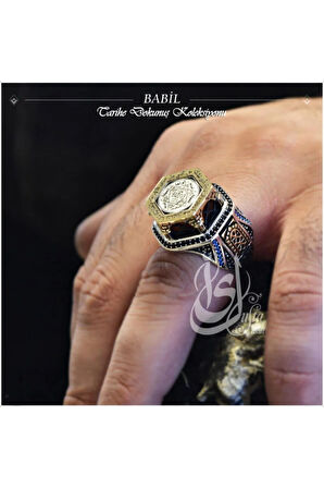 Islam Usta Tasarımı Babil Temalı Gümüş Erkek Yüzük