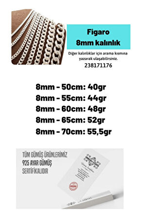 8mm Figaro Model 925 Ayar Gümüş Erkek Kolye Zincir Modelleri 238171176