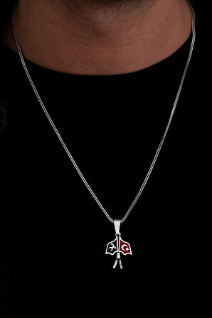 3 Hilal Lila Gümüş Erkek Kolye Zincir Küçük Boy