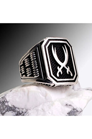 Çift Zülfikarlı Gümüş Erkek Yüzük