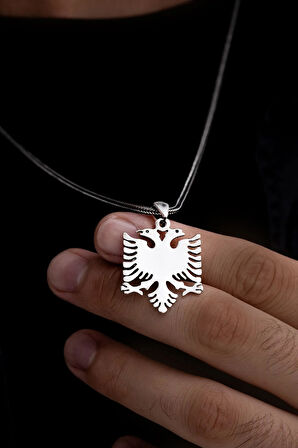 Erkek Gümüş Kolye - Arnavut Bayrağı Figürlü Erkek Gümüş Kolye