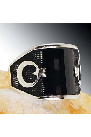 Ayyıldız Erkek Gümüş Yüzük 3 Farklı Renk Seçeneği