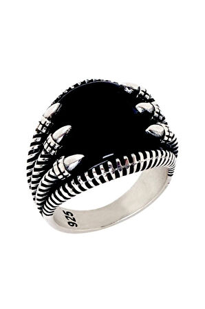 Siyah Oniks Taşlı Pençe Erkek Gümüş Yüzük