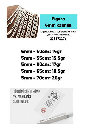5mm Figaro Model 925 Ayar Gümüş Erkek Kolye Zincir Modelleri 238171176