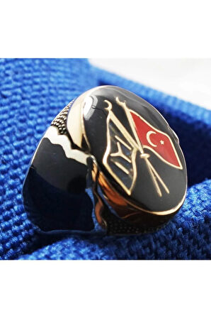 Gümüş Erkek Yüzük Iyı Ve Ayyıldız Sancaklı Lüks Model