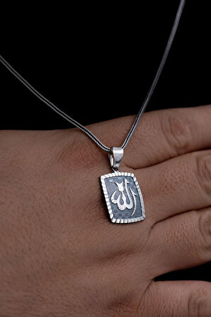 Unisex Gümüş Kalem İşçilikli Allah Yazılı Kolye Zincir