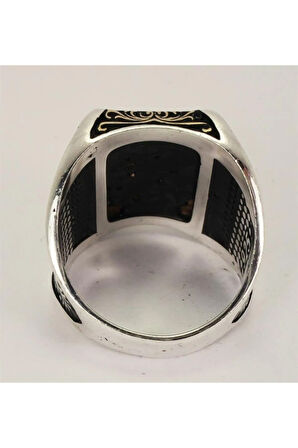 Vav Elif Yeşil Mineli Gümüş Erkek Yüzük