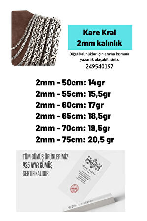 Erkek Gümüş Kolye - 2mm Kare Kral Model 925 Ayar Gümüş Erkek Kolye Zincir 249540197