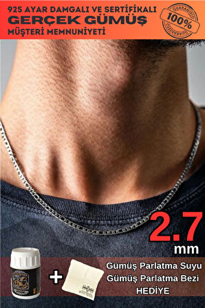 2.7mm Figaro Model 925 Ayar Gümüş Erkek Kolye Zincir Modelleri 238171176