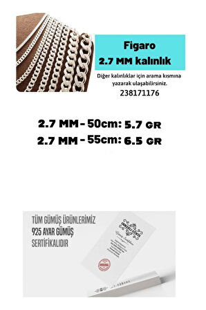 2.7mm Figaro Model 925 Ayar Gümüş Erkek Kolye Zincir Modelleri 238171176