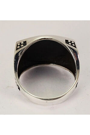 Otantik Selçuklu Motifli Yeşil Mineli Erkek Gümüş Yüzük