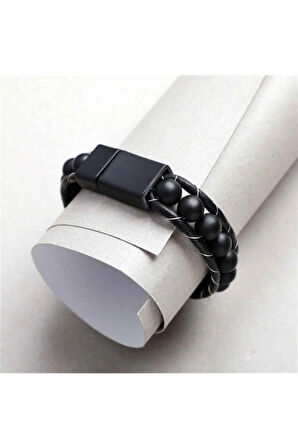 Oniks Doğaltaş Erkek Deri Bileklik