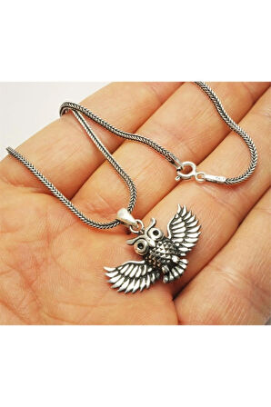 Baykuş Erkek Gümüş Kolye Zincir