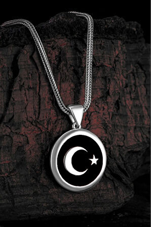 Türk Bayrağı Lila Erkek Gümüş Kolye Zincir