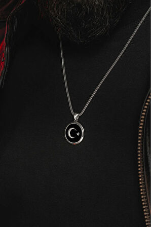 Türk Bayrağı Lila Erkek Gümüş Kolye Zincir