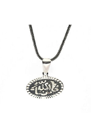 Kalem İşi Besmele Yazılı Erkek Gümüş Zincir Kolye