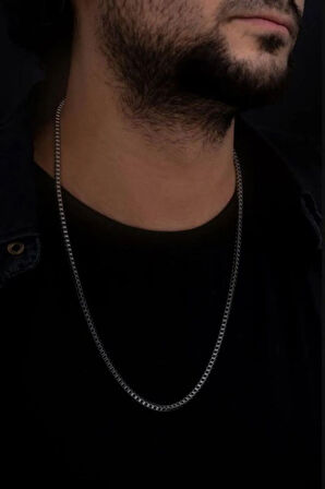 Erkek Çelik Kolye - 3 Mm Orta Kalınlıkta Küp Model Çelik Kolye