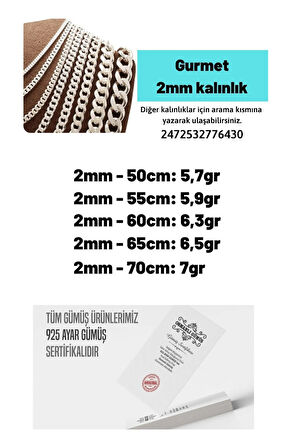 2mm Gurmet Model 925 Ayar Gümüş Erkek Kolye Zincir 2472532776430