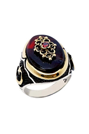 Ayyıldızlı Otantik Tasarım Kırmızı Erkek Gümüş Yüzük