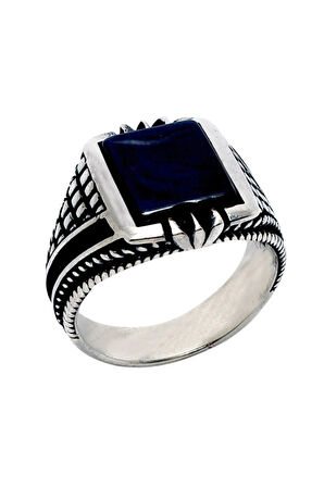 Mikro Bezemeli Oniks Taşlı Gümüş Erkek Yüzük