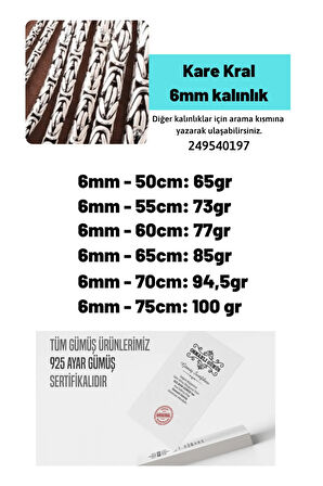 Erkek Gümüş Kolye - 6mm Kare Kral Model 925 Ayar Gümüş Erkek Kolye Zincir 249540197
