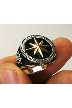 Pusula Çapa Dümen Motifli Gemici Gümüş Erkek Yüzüğü