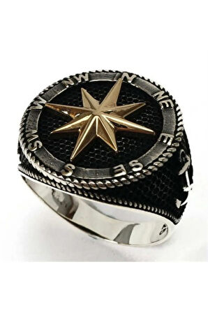 Pusula Çapa Dümen Motifli Gemici Gümüş Erkek Yüzüğü