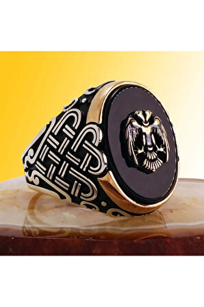 Çift Başlı Kartal Otantik Erkek Gümüş Yüzük