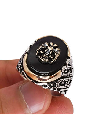 Çift Başlı Kartal Otantik Erkek Gümüş Yüzük