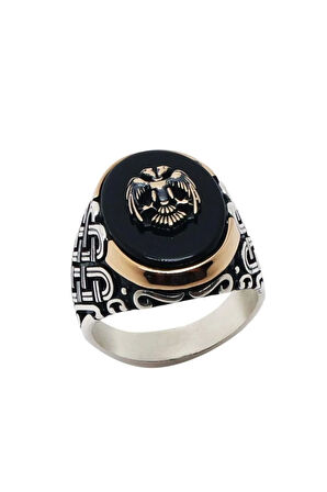 Çift Başlı Kartal Otantik Erkek Gümüş Yüzük