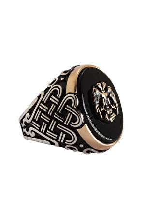 Çift Başlı Kartal Otantik Erkek Gümüş Yüzük