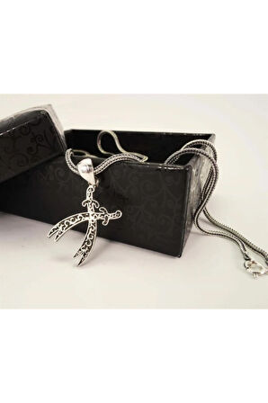 Çift Zülfikarlı Gümüş Erkek Kolye Zincir Küçük Boy