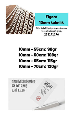 10 Mm Figaro Model 925 Ayar Gümüş Erkek Kolye Zincir Modelleri 238171176