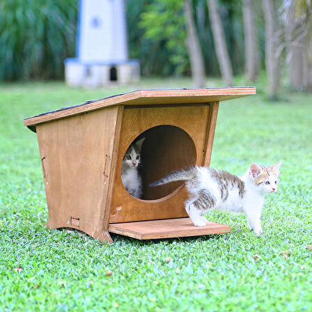 MANDU Ahşap Mini Kedi Evi (Yeni Doğan Evi)