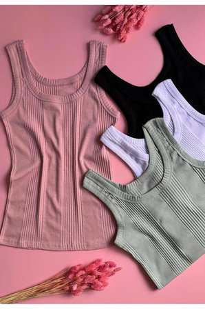 Extra Biyeli, 4'lü Pamuklu, Çağla Y, Gül K, Siyah ve Beyaz Kalın Askılı Kadın T-shirt Atlet