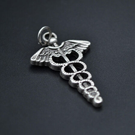 Tıp Sembolü Kadüse Kolye Ucu - Antik Gümüş Kaplama - Kod:2