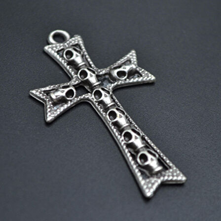 Kuru Kafalı Haç Kolye Ucu - Antik Gümüş Kaplama - Kod:208